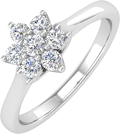 1/4 Carat Flower Shaped Cluster Prong Set Diamond Ring Band in 10K Solid Gold